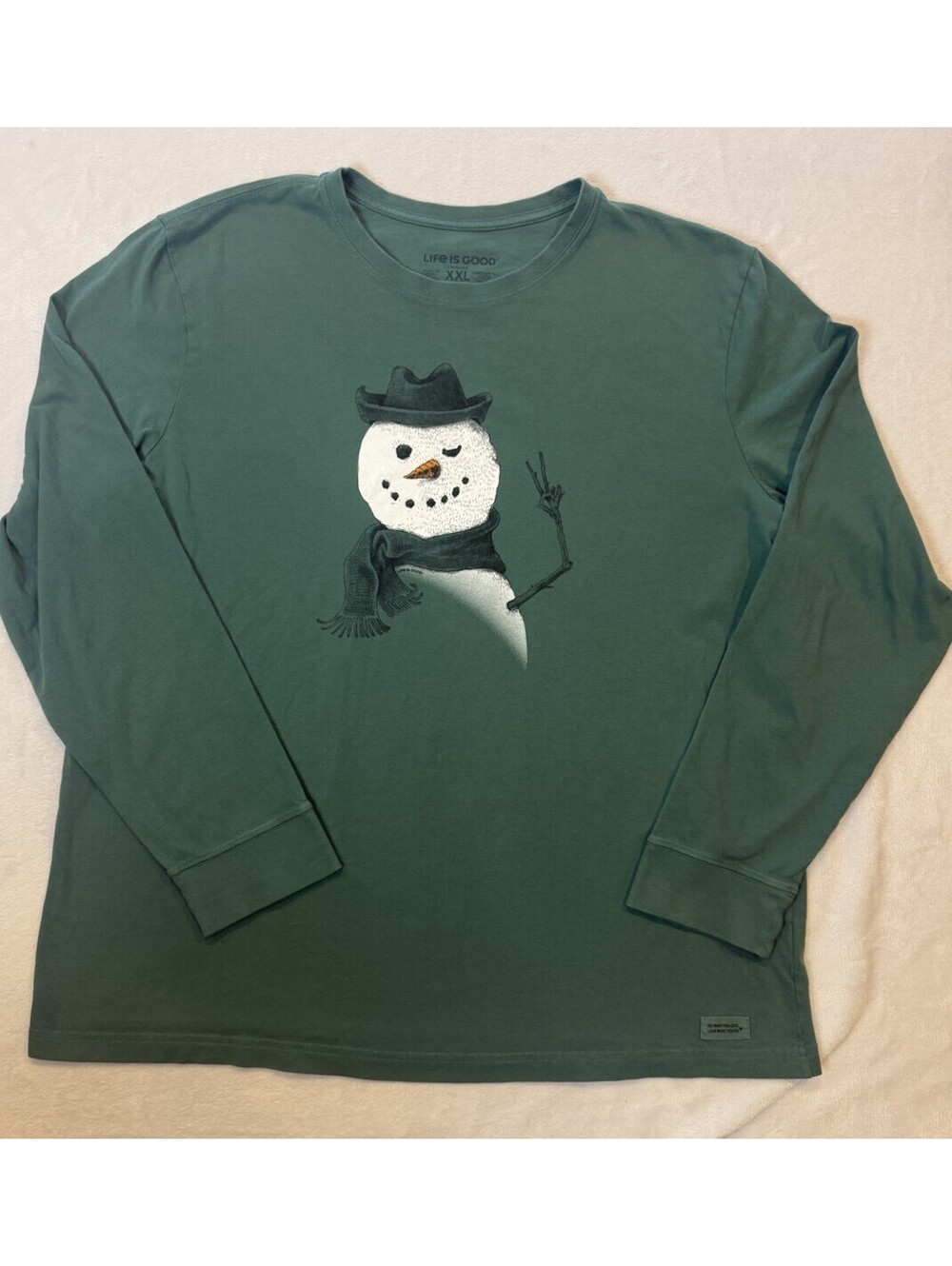 Life is Good Peace Sign Snowman 2XL Crusher Long Sleeve Green Men’s